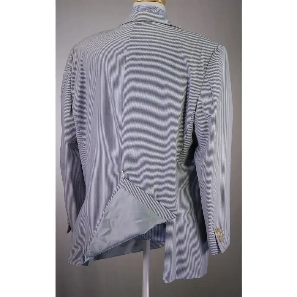 Ermenegildo Zegna Su Misura Blue White Striped 150s Wool 2-Btn Blazer Jacket 46R